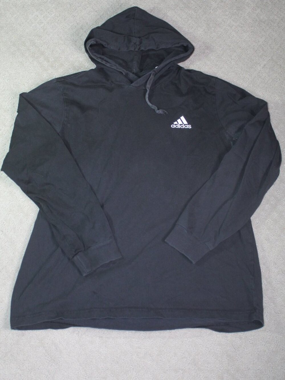 Adidas Size XL Black White Logo Long Sleeve Hooded T-Shirt